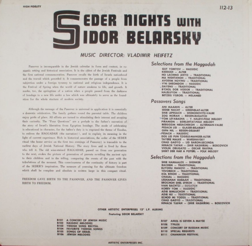 Back Cover Seder Nights with Sidor Belarrsky